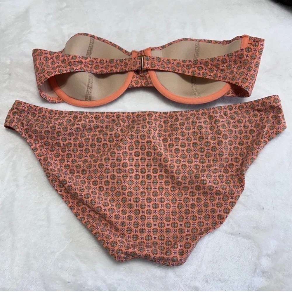 J.Crew Bikini Swimsuit Set 34C L Large Orange Medallion Geometric Boho Underwire